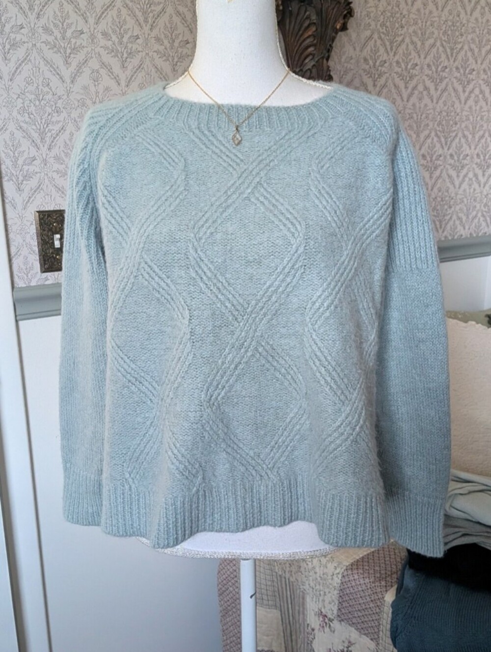 Poetry Baby Alpaca Blend Cable Knit Sweater Blue Soft Luxury Knit